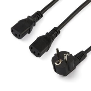 StarTech.com 2m Computer Splitter Stroomkabel, 18AWG, EU Schuko naar 2x C13, 10A 250V, Zwart, AC Vervangkabel, Printer Voedingsk