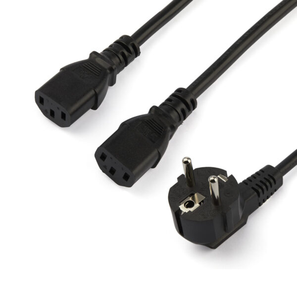 StarTech.com 2m Computer Splitter Stroomkabel, 18AWG, EU Schuko naar 2x C13, 10A 250V, Zwart, AC Vervangkabel, Printer Voedingsk
