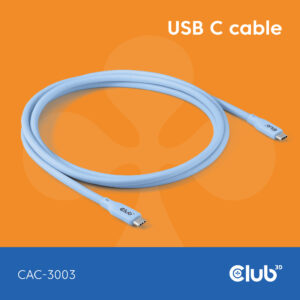 CLUB3D USB C oplaadkabel blauw siliconen & tangle-free