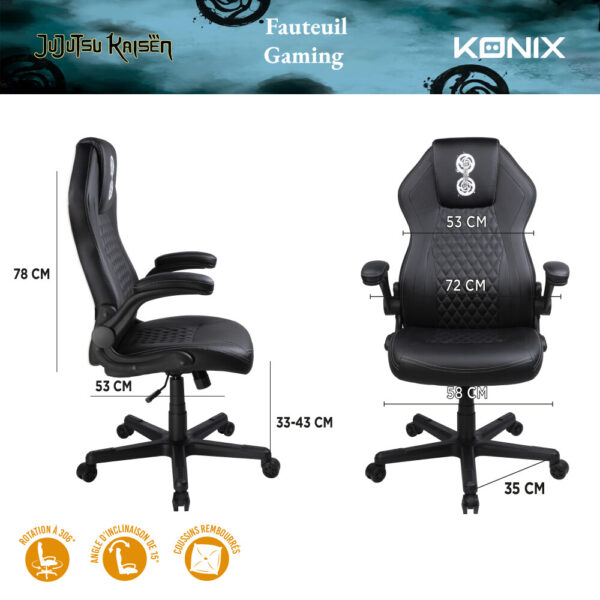 Konix 78441120436 gamestoel Gaming leunstoel Gecapitonneerde zitting Zwart - Afbeelding 5
