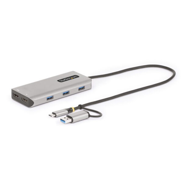 StarTech.com USB-C Multiport Adapter met Ingebouwde USB-C naar USB-A Dongle, Dual HDMI (4K30Hz/1080p60Hz), 3x USB-A 5Gbps, Mini