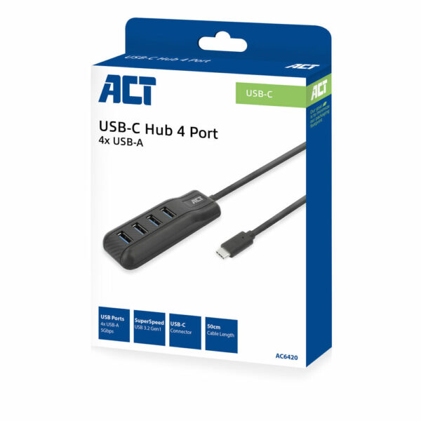 ACT AC6420 interface hub USB 3.2 Gen 1 (3.1 Gen 1) Type-C 5000 Mbit/s Zwart - Afbeelding 3