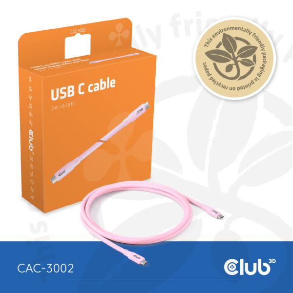 CLUB3D USB C oplaadkabel roze siliconen & tangle-free - Afbeelding 8