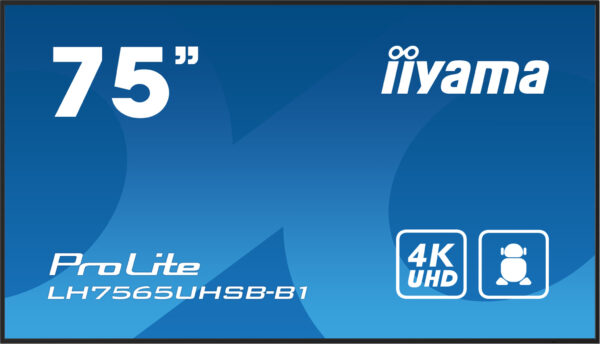 iiyama LH7565UHSB-B1 beeldkrant Kiosk-ontwerp 189,2 cm (74.5") LED Wifi 800 cd/m² 4K Ultra HD Zwart Type processor Android 11 24
