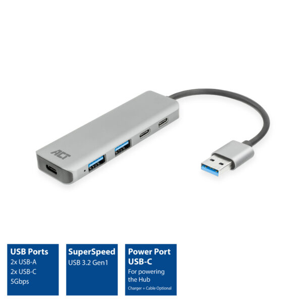 ACT USB-A hub 3.0, 2x USB-A, 2x USB-C - Afbeelding 4