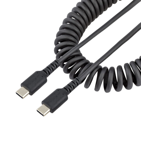StarTech.com 1m USB C Laadkabel, Zwart, Robuuste Fast Charge & Sync USB-C Spiraalkabel, USB 2.0 Type-C Snellaadkabel, Duurzame A
