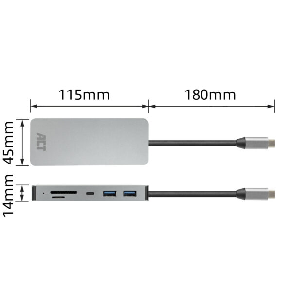 ACT USB-C 4K docking station voor 1 HDMI monitor, ethernet, USB-C, USB-A, cardreader en PD pass-through - Afbeelding 11