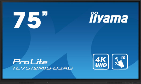 iiyama TE7512MIS-B3AG beeldkrant Kiosk-ontwerp 190,5 cm (75") LCD Wifi 400 cd/m² 4K Ultra HD Zwart Touchscreen Type processor An