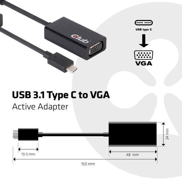 CLUB3D USB 3.1 Type C to VGA Active Adapter - Afbeelding 3