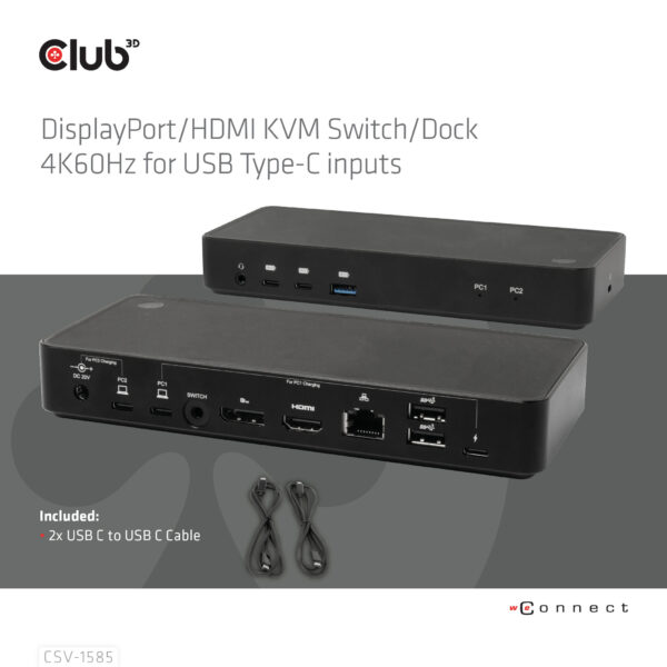 CLUB3D DisplayPort/HDMI KVM Switch/Dock 4K60Hz For USB Type-C inputs - Afbeelding 4