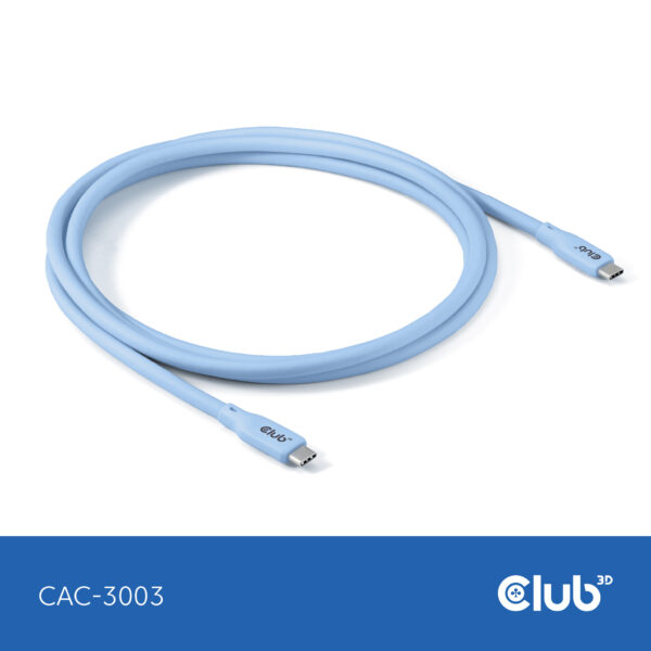 CLUB3D USB C oplaadkabel blauw siliconen & tangle-free - Afbeelding 7