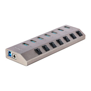 StarTech.com 7-Port Self-Powered USB-C Hub met Individuele On/Off Schakelaars, USB 3.0 5Gbps Expansion Hub met Power Supply, Des