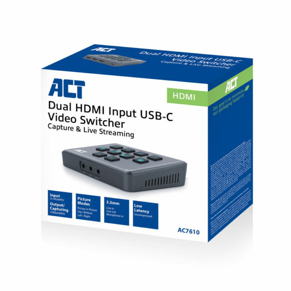 ACT Dual HDMI input USB-C Video Switcher, capturen en live streamen - Afbeelding 4