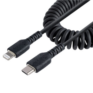StarTech.com 50cm USB-C naar Lightning Kabel, Zwart, MFi Gecertificeerd, iPhone Lader Spiraalkabel, Duurzame Aramidevezels, Robu