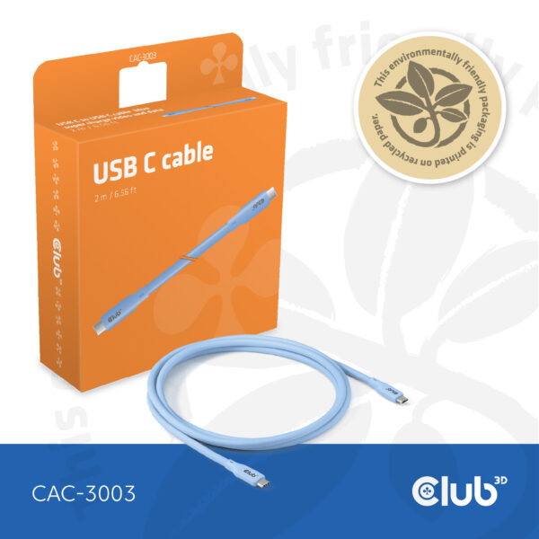 CLUB3D USB C oplaadkabel blauw siliconen & tangle-free - Afbeelding 8