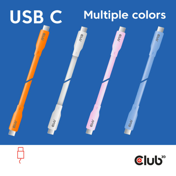 CLUB3D USB C oplaadkabel blauw siliconen & tangle-free - Afbeelding 2