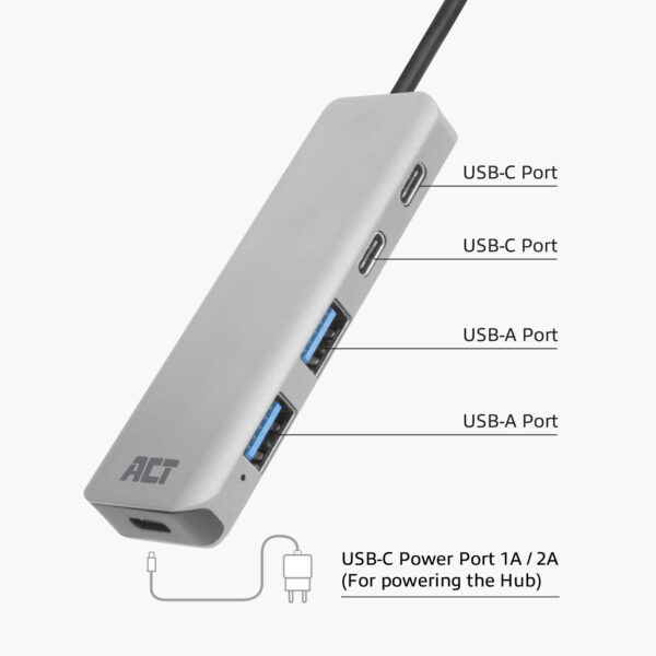 ACT USB-A hub 3.0, 2x USB-A, 2x USB-C - Afbeelding 2