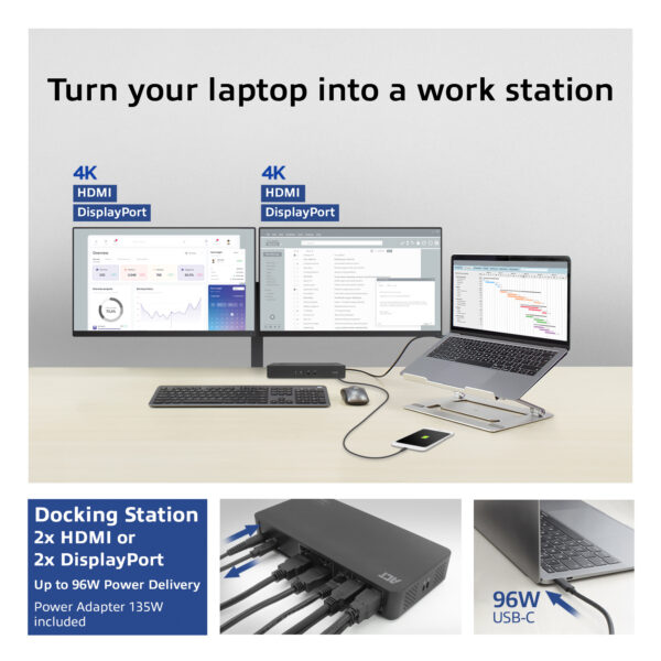 ACT USB-C Docking Station 4K, voor 2 HDMI of DisplayPort monitoren, DisplayLink - Afbeelding 3