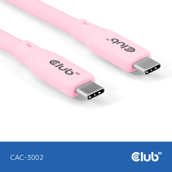 CLUB3D USB C oplaadkabel roze siliconen & tangle-free - Afbeelding 6