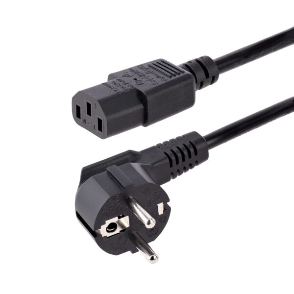 StarTech.com 1m Stroomkabel, 18AWG, EU Schuko naar C13 Voedingskabel, 250V 10A, Zwart, AC Vervangkabel, TV/Monitor Stroomkabel,