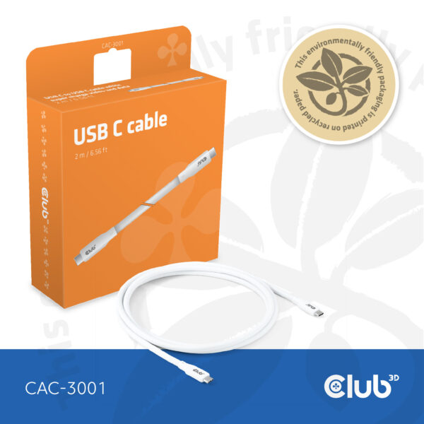 CLUB3D USB C oplaadkabel wit siliconen & tangle-free - Afbeelding 8