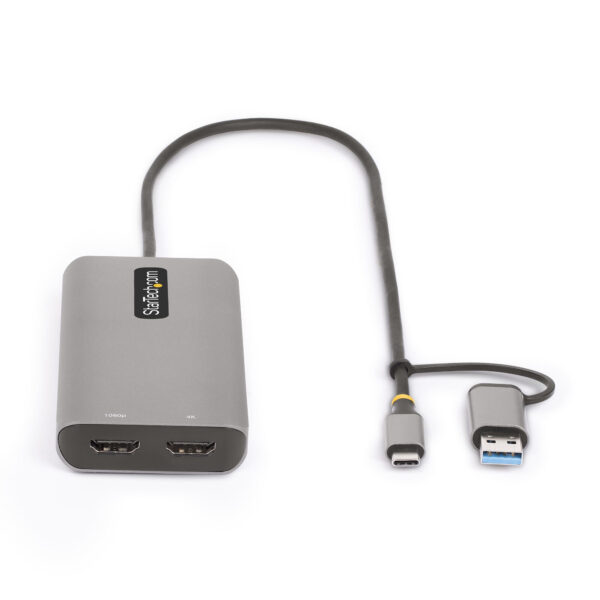 StarTech.com USB-C Multiport Adapter met Ingebouwde USB-C naar USB-A Dongle, Dual HDMI (4K30Hz/1080p60Hz), 3x USB-A 5Gbps, Mini - Afbeelding 3