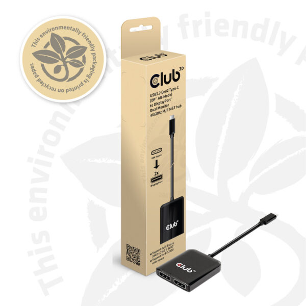CLUB3D USB3.2 Gen2 Type-C(DP Alt-Mode) to DisplayPort Dual Monitor 4K60Hz M/F MST hub - Afbeelding 2
