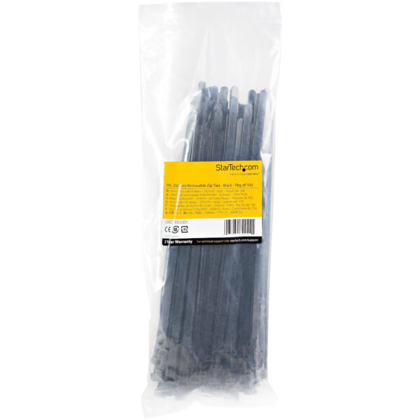 StarTech.com 25 cm Zwarte Herbruikbare Kabelbinders 7 mm Breed, 65 mm Bundeldiameter, 22 kg Treksterkte Hersluitbare Nylon Snelb - Afbeelding 5