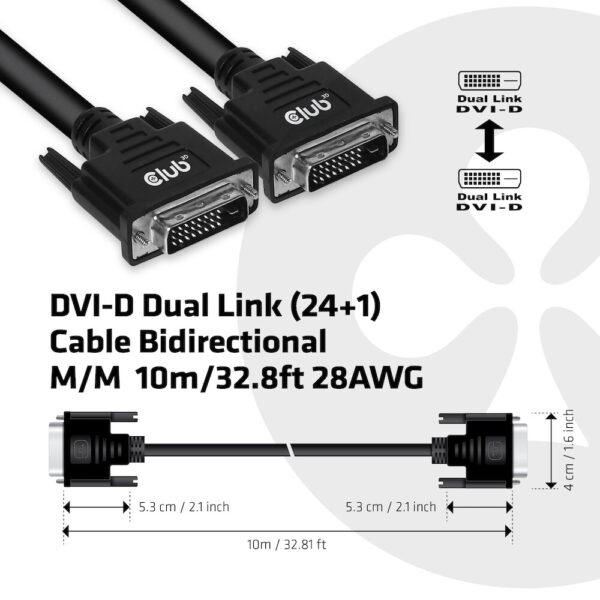 CLUB3D DVI-D Dual Link (24+1) Cable Bidirectional M/M 10m/ - Afbeelding 4