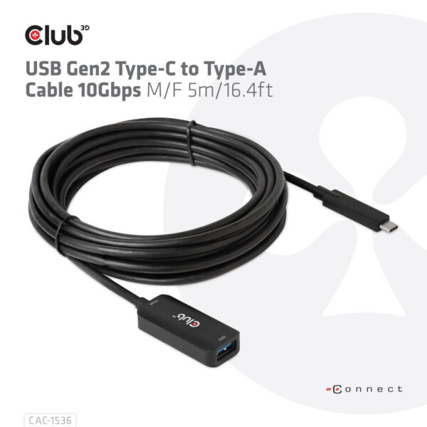 CLUB3D USB Gen2 Type-C to Type-A Cable 10Gbps M/V 5m - Afbeelding 7