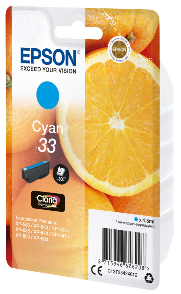 Epson Oranges Singlepack Cyan 33 Claria Premium Ink - Afbeelding 4