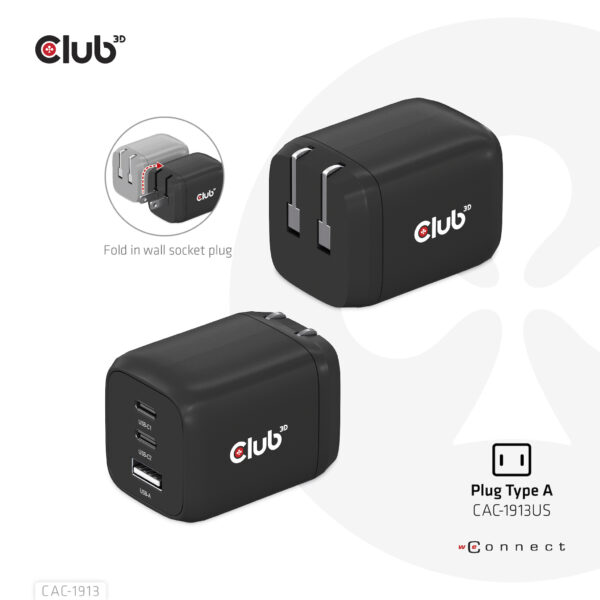 CLUB3D CAC-1913EU Travel Charger 65W GaN - Afbeelding 2