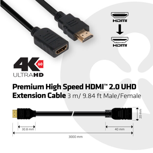 CLUB3D High Speed HDMI™ 2.0 4K60Hz VerlengKabel 3 meter M/V - Afbeelding 7