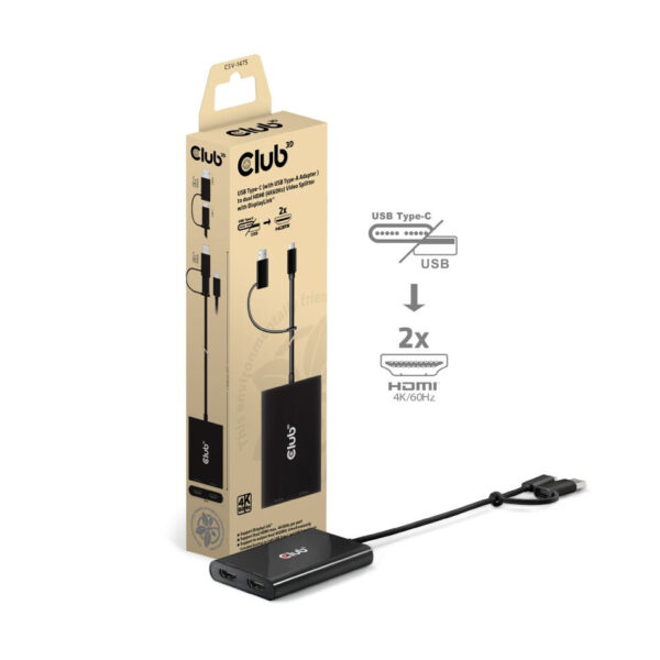 CLUB3D CSV-1475 video splitter USB Type-C 2x HDMI - Afbeelding 3
