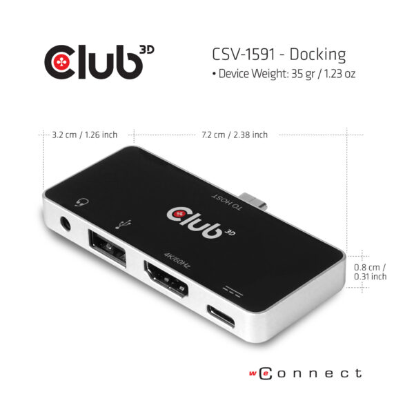 CLUB3D USB Type C 4-in-1 Hub to HDMI™ 4K60Hz USB Type C PD / USB Type A / Audio jack - Afbeelding 4
