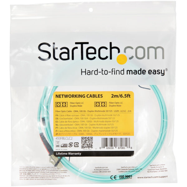 StarTech.com 2m LC/UPC naar LC/UPC OM4 Multimode Glasvezel Netwerkkabel, 50/125µm LOMMF/VCSEL Zipcord Fiber, 100G Netwerken, Low - Afbeelding 6