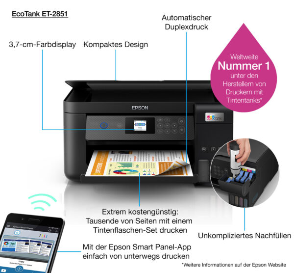 Epson EcoTank ET-2851 A4 multifunctionele Wi-Fi-printer met inkttank, inclusief tot 3 jaar inkt - Afbeelding 9