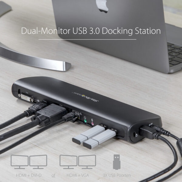 StarTech.com Dual Monitor USB 3.0 Laptop Docking Station met HDMI/DVI/VGA, 3x USB-A Hub, GbE, Audio, Universeel Type-A Dock voor - Afbeelding 9