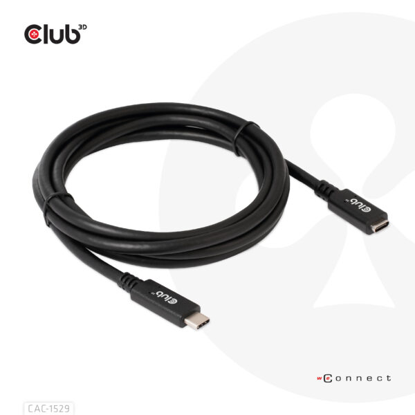CLUB3D USB Gen1 Type-C Extensie kabel 5Gbps 60W(20V/3A) 4K60Hz M/F 2m/6.56ft - Afbeelding 6
