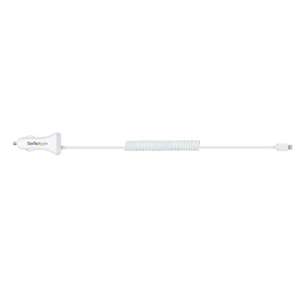 StarTech.com USB Autolader met 1m Lightning Spiraalkabel, 12W, Wit, 2 Port USB Tablet en Telefoon Oplader, Dubbele USB Car Charg - Afbeelding 7