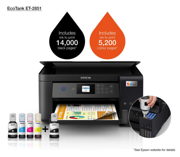 Epson EcoTank ET-2851 A4 multifunctionele Wi-Fi-printer met inkttank, inclusief tot 3 jaar inkt - Afbeelding 12
