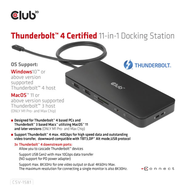CLUB3D Thunderbolt 4 Certified 11-in-1 Docking Station - Afbeelding 3