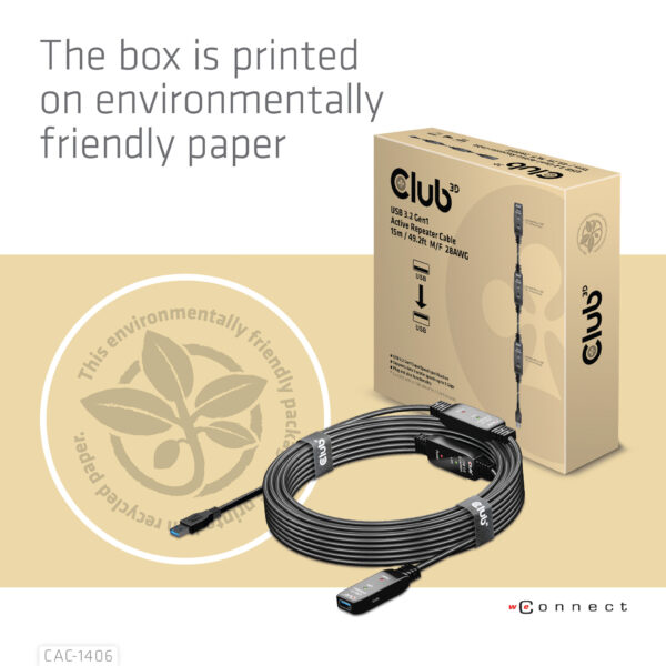 CLUB3D USB 3.2 Gen1 Active Repeater Cable 15m/ 49.2 ft M/F 28AWG - Afbeelding 2