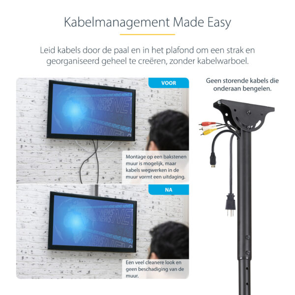 StarTech.com TV Plafondbeugel, Full-Motion Universele Ophangbeugel, Hangende VESA Beugel voor Single 32”-75" TVs / Displays, Kan - Afbeelding 10