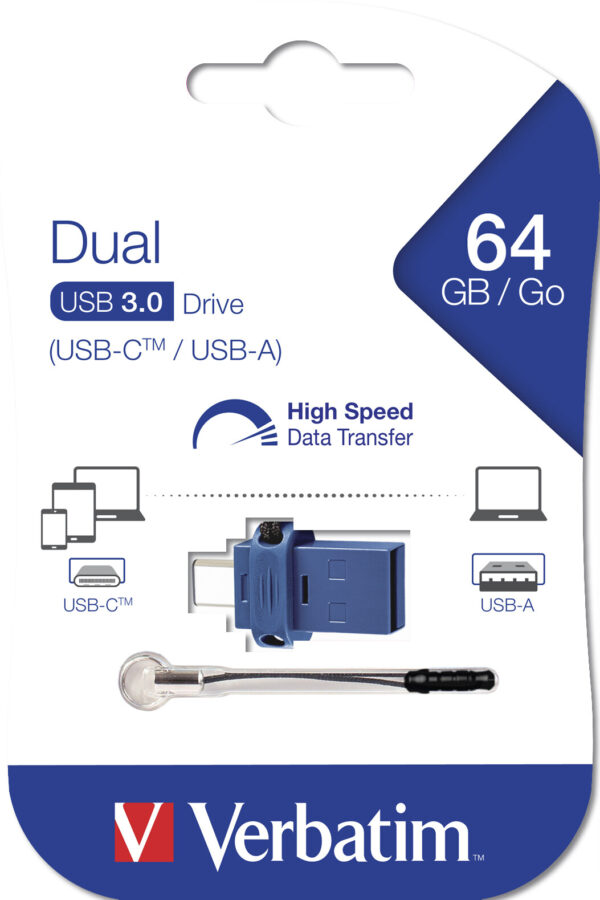 Verbatim Dual - USB-Stick 3.0 64 GB - USB-C / USB-A - Blauw - Afbeelding 2