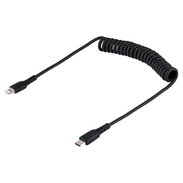 StarTech.com 50cm USB-C naar Lightning Kabel, Zwart, MFi Gecertificeerd, iPhone Lader Spiraalkabel, Duurzame Aramidevezels, Robu - Afbeelding 4