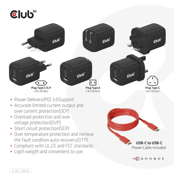 CLUB3D CAC-1913EU Travel Charger 65W GaN - Afbeelding 9