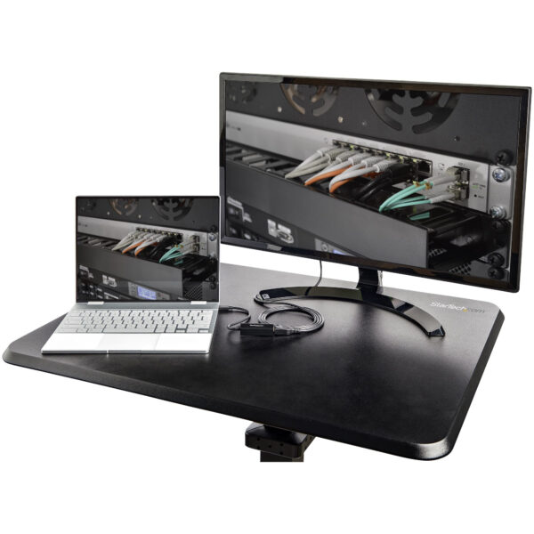 StarTech.com Mobiel Bureau Ergonomisch Zit-Sta Computermeubel op Wielen One Touch verstelbare Mobiele Werkplek Bureautafel op Wi - Afbeelding 10