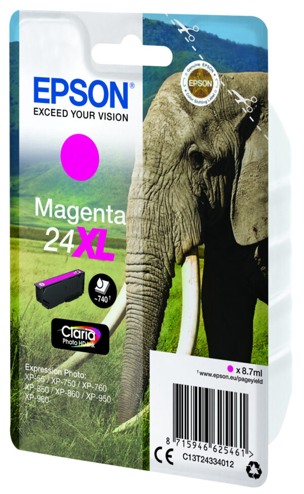 Epson Elephant Singlepack Magenta 24XL Claria Photo HD Ink - Afbeelding 7