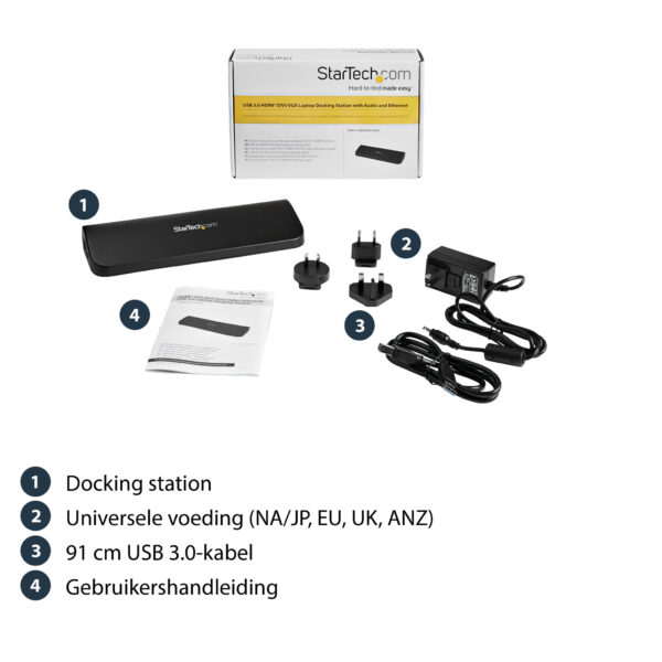 StarTech.com Dual Monitor USB 3.0 Laptop Docking Station met HDMI/DVI/VGA, 3x USB-A Hub, GbE, Audio, Universeel Type-A Dock voor - Afbeelding 5